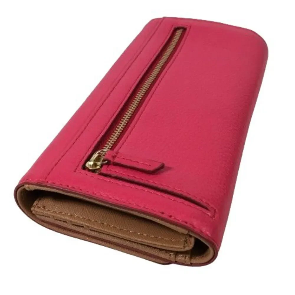 Fossil Women's Pink Fuchsia Leather Large Tri-fold Phone Clutch Wallet Organizer